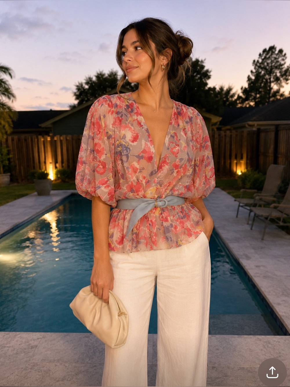 Jill Stuart Red and Pink Floral Blouse